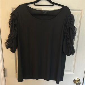 Black Ruffle Short Sleeve Women's Top
